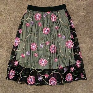 Midi Skirt with Embroidered Lace Overlay